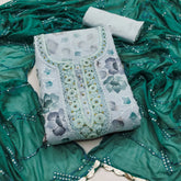 Teal Green Floral viscose Unstitched suit set For women
